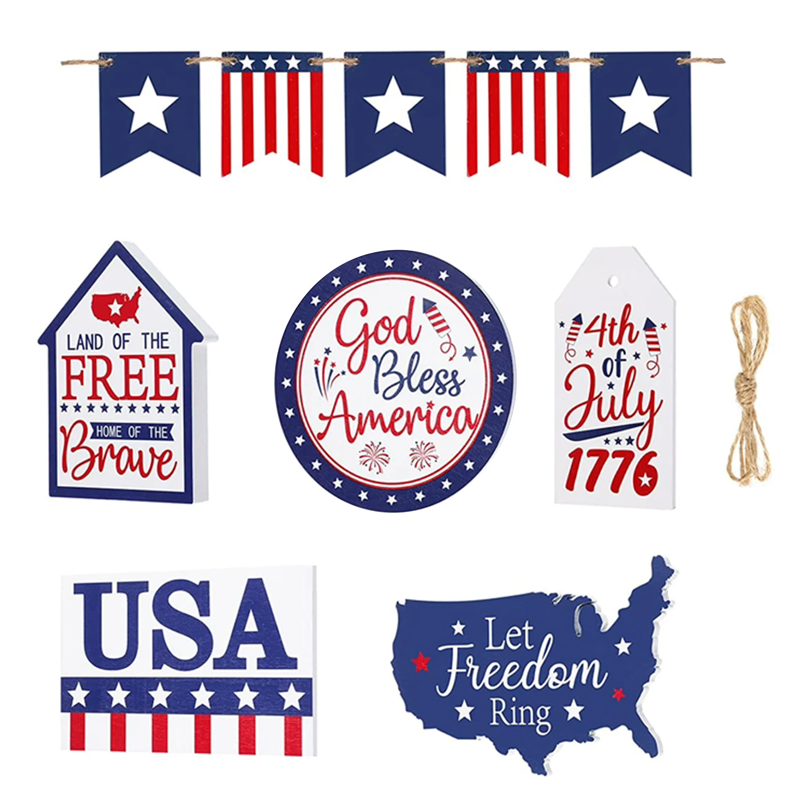 

7pcs Patriotic Independence Day Decor Memorial Veterans Table Mini 4th Of July Home Farmhouse Red White Blue American Stars