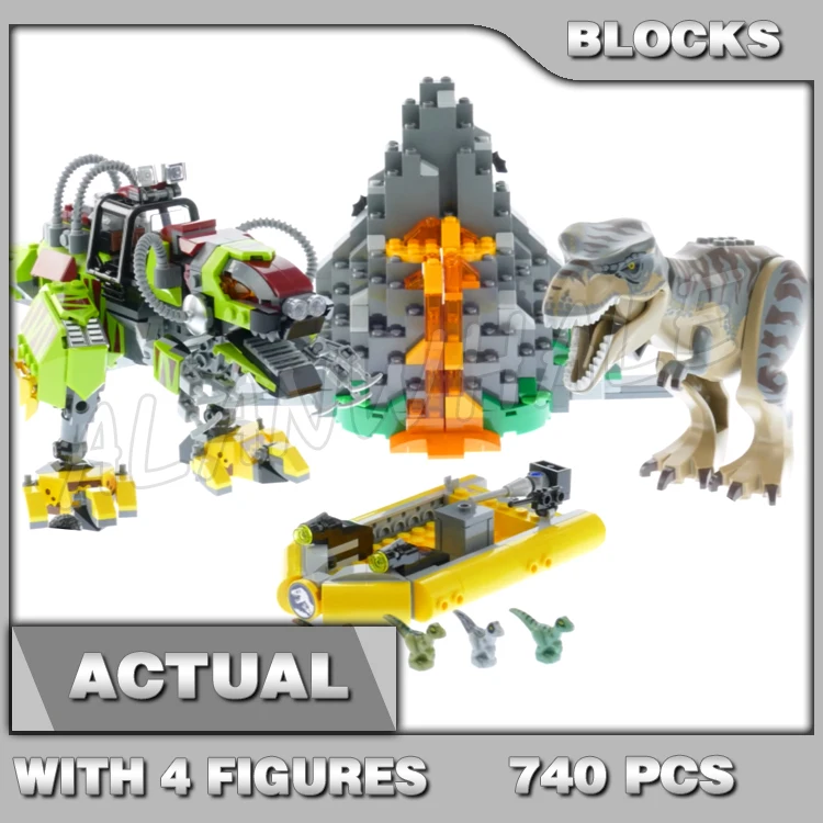 

740Pcs Jurassic World T. rex vs Dino-Mech Battle Volcanic rock 11337 Model Building Blocks Gifts Kids Compatible With