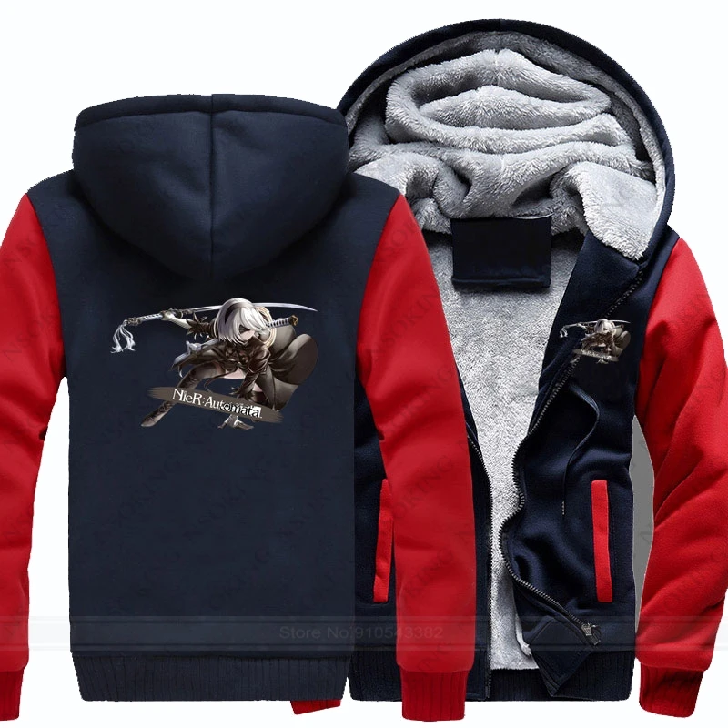

New Winter Anime NieR: Automata Hoodie NieR Automata YoRHa Cosplay Coat Jacket Men Warm Thick Zipper Sweatshirts