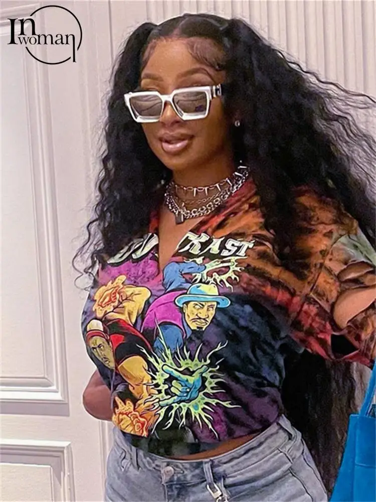 

Женская футболка с коротким рукавом, V-образным вырезом и графическим принтом