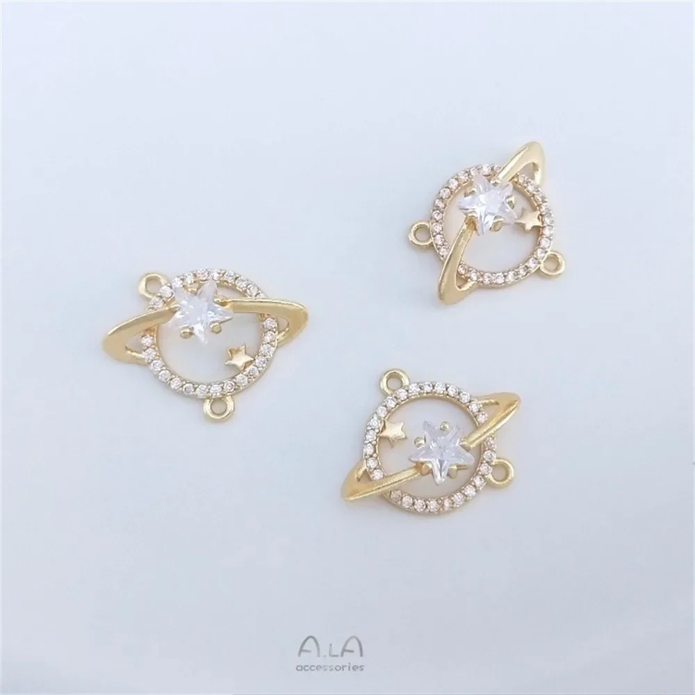 14 К золото инкрустированный циркон Солнце Луна Звезды Вселенная Планета