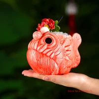 cute red 3d piranha cocktail cup angler fish tiki mug ceramic flux led bar home party hawaii wine glass ice cream smoothies bowl