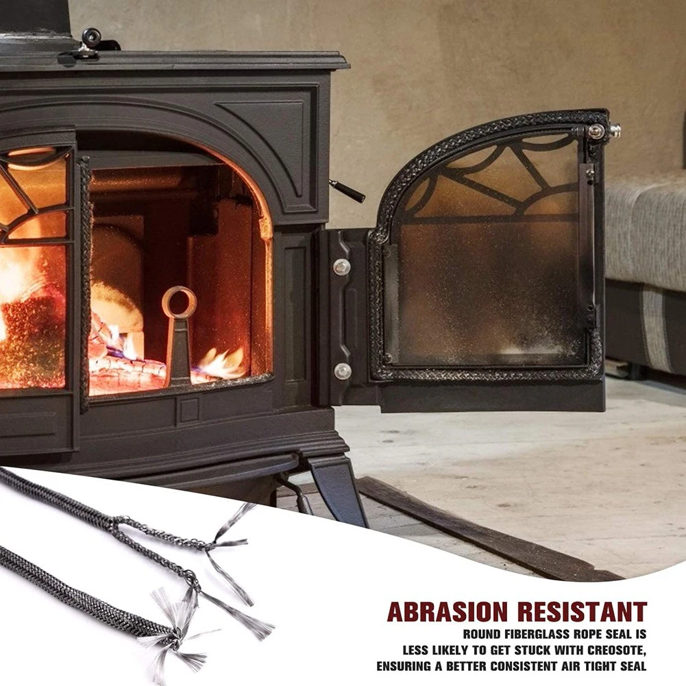 

Stove Fire Rope Black Gasket Cord Stove Door Fireplace Cord Fiberglass High Temperature Woodburner Sealing Rope Replacement