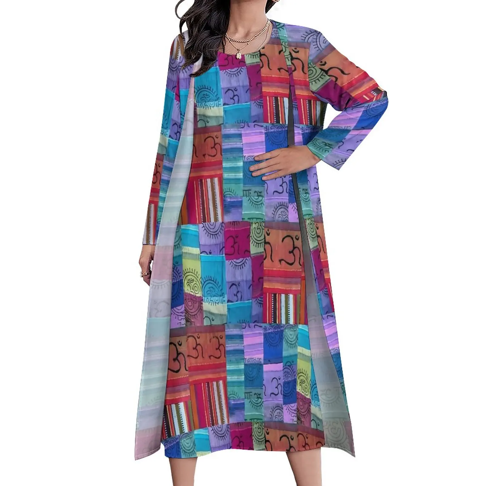 

Платье-Макси женское длинное с пэчворком, 3XL, 4XL, 5XL