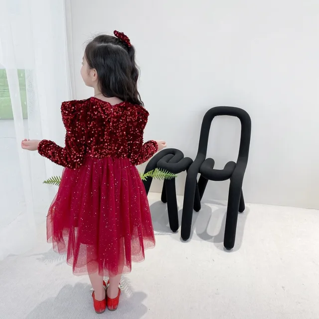 Spring Sequins Dress Kids Clothes Girls Elegant Formal Ball Gown For Girls Child Party Prom Dress Tulle Tutu Princess Dress 3-8Y 6