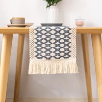 new cotton and linen table flag two color jacquard stitching with tassel long tablecloth table decoration cover cloth table flag