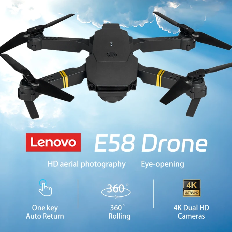 

Lenovo Drone 4K Professional E58 с камерой HD WIFI FPV Дрон с автоматическим возвратом, вращающийся на 360 ° безголовый режим, игрушки с дистанционным управлением, подарок