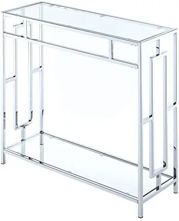 

Square Hall Table with Shelf, 31.5(L) x 12(W) x 30"(H), Glass/Chrome