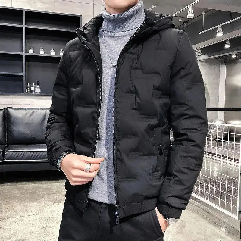 New men's winter casual cotton coat, sports cotton feather plus fleece warm short cotton jacket, outdoor cold-proof warm cotton