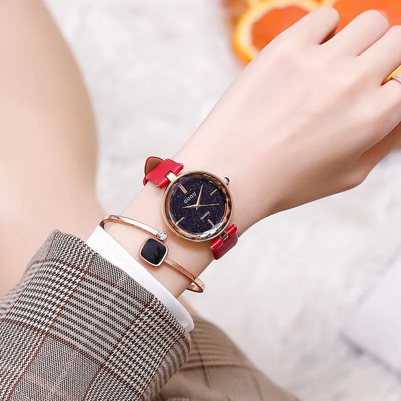 

Fashion Round Quartz Simple Frosted Dial Casual Wrist Watches Leather Strap Fashionable Clock Waterproof Wristwatch for Women