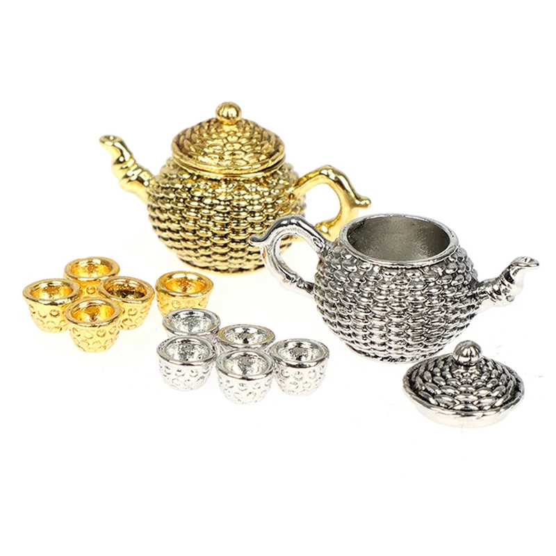 FBIL-6Pcs 1:12 миниатюрная мебель для кукольного дома чайник с крышкой + 5 чашек