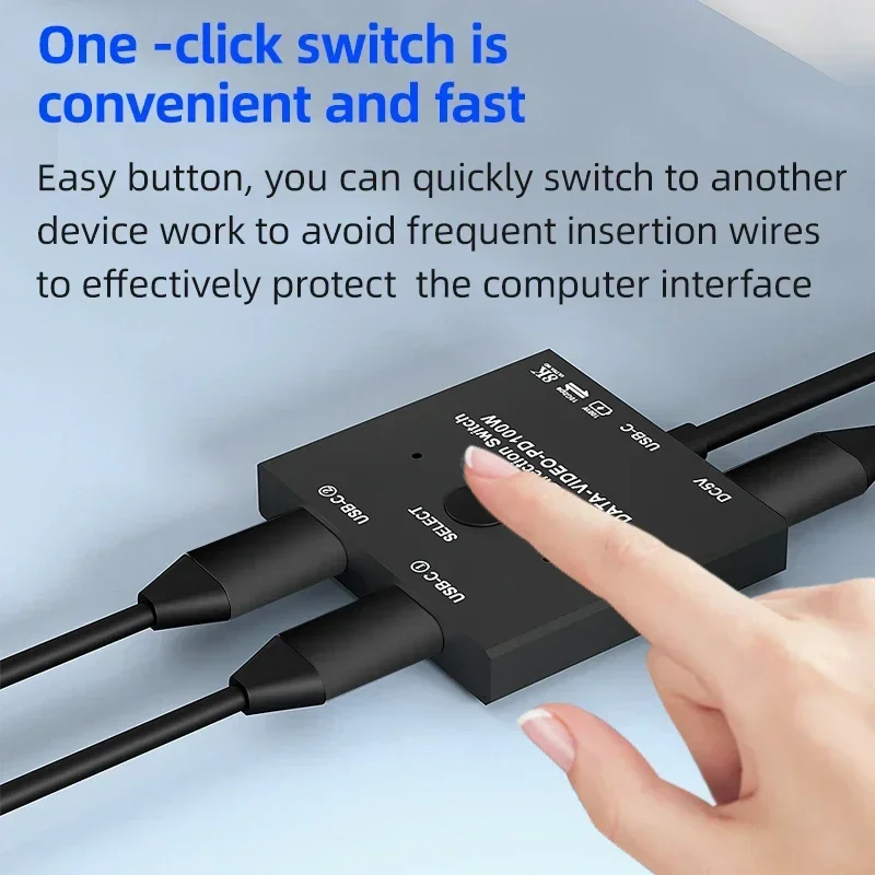 Двусторонний переключатель USB C 100 Вт разветвитель типа 2x1/1x2 двунаправленный
