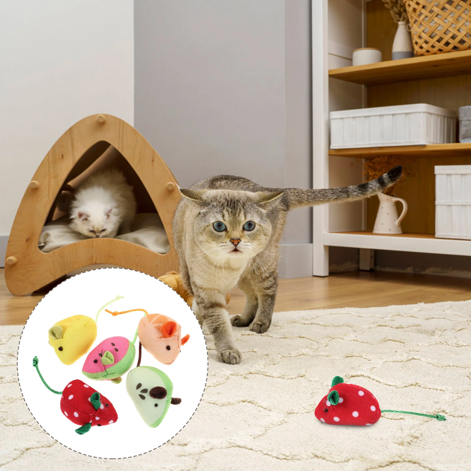 

5 Pcs Cat Mouse Mice Toys Indoor Cats Stuffed Plush Funny Catnip Plaything Fruit