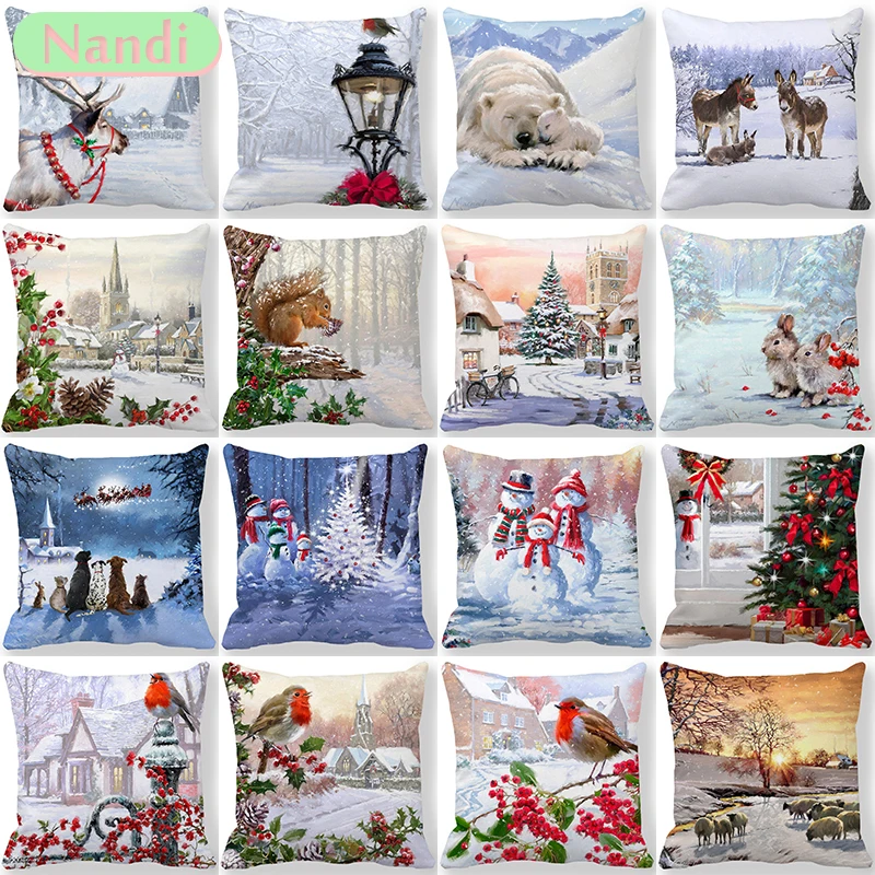 

LED Light Animal Christmas Decoration Pillowcase 45x45cm Printed Cushion Cover Winter Sofa Decorative Pillowcase