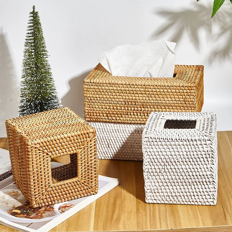 

Handmade Rattan Weaving Tissue Case Napkin Holder For Living Room Table Tissue Boxes Container Home Car Papers Dispenser Holder