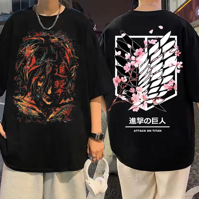 

Japanese Anime Attack on Titan Eren Jaeger Print T-shirt Men Women Fashion Loose Cotton Tshirt Man Oversized Harajuku Black Tees