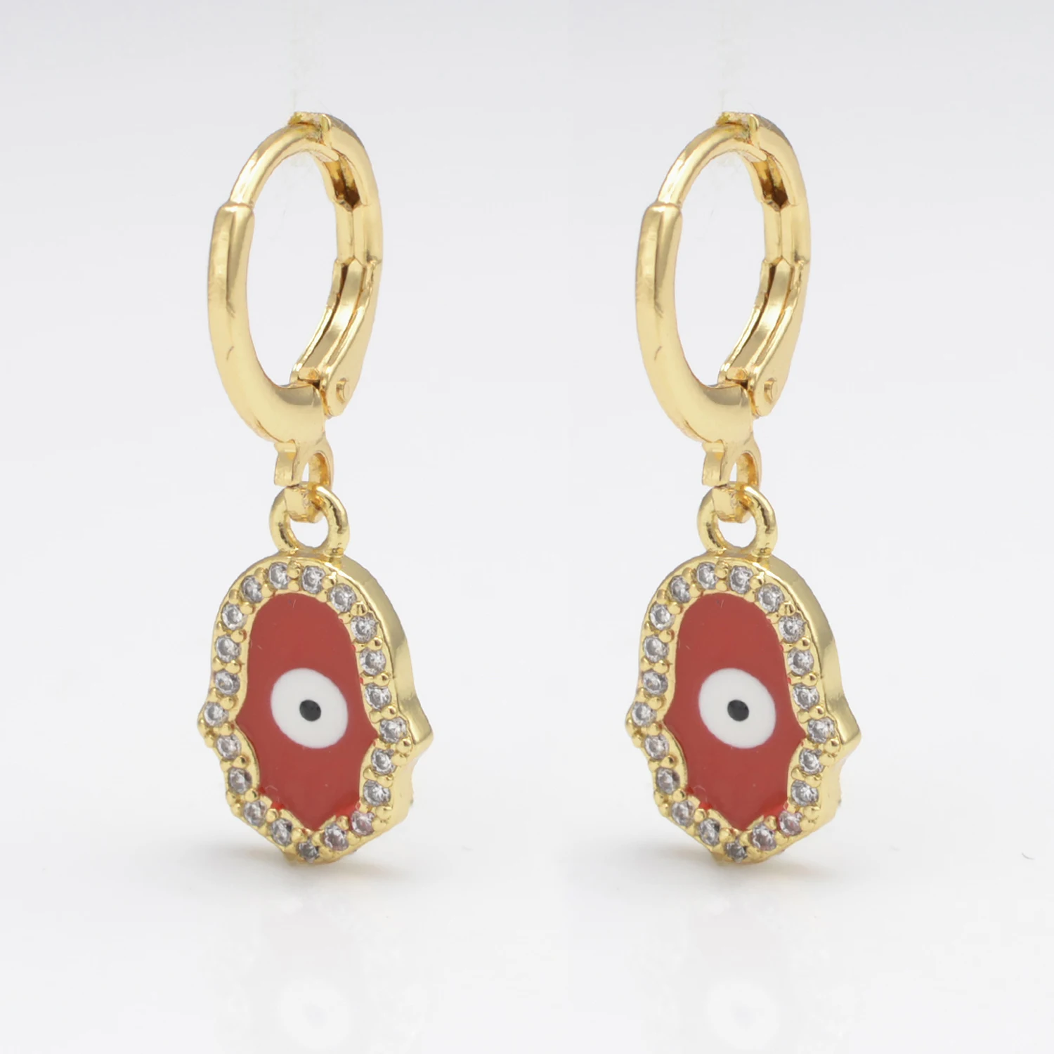 

Hamsa Hand Hoop Earrings Enamel Eye Eardrop Earring for Women Gold Color Paved Zircon Buckle Aretes Aesthetic Jewelry Gift