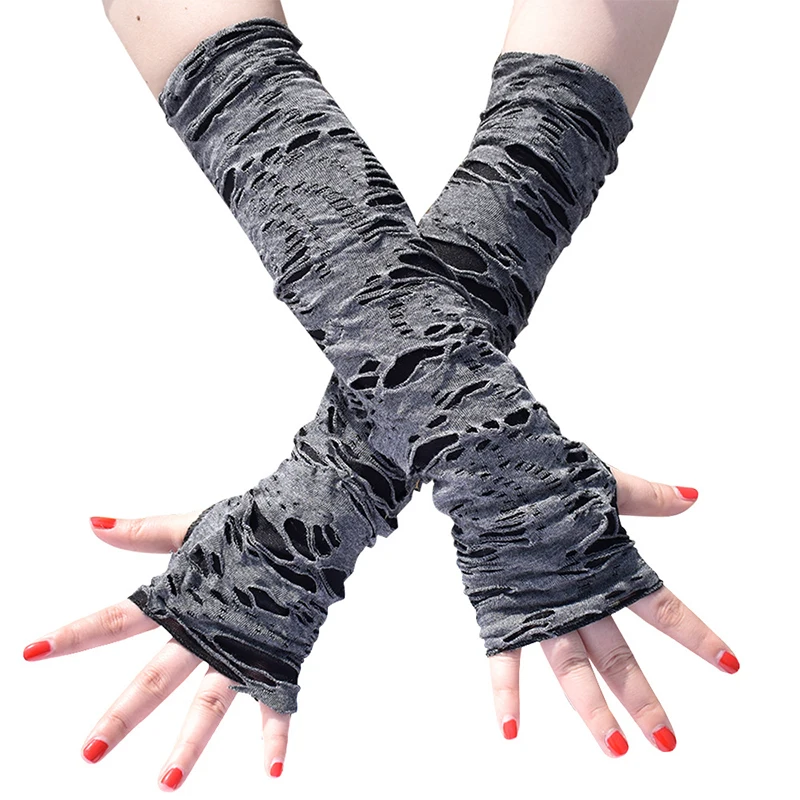 

Sexy Gothic Black Fingerless Gloves Halloween Broken Slit Gloves Punk Rock Gloves Ripped Holes Decor Cosplay Costume For Adults