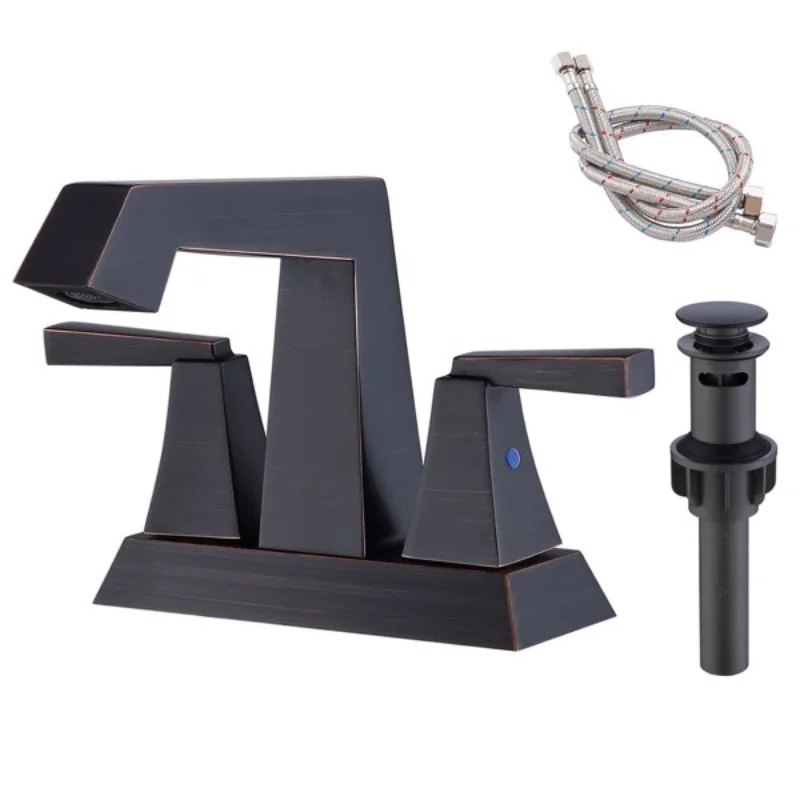 

2-Handle Bathroom Sink Faucet Oil Rubbed Bronze 4 Inches Centerset Vanity Faucet 3 Hole Bathroom Faucet with Pop