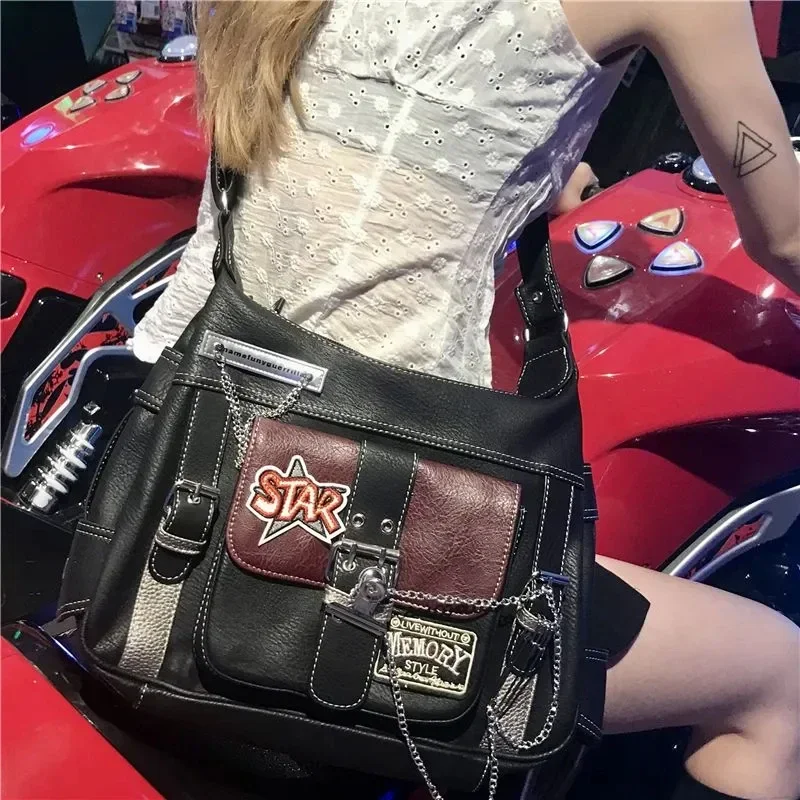 

Y2K Women Vintage Fashion Messenger Tote Bag Aesthetic Large Capacity Ladies Chain Gothic Punk Travel Crossbody Shoulder Bags