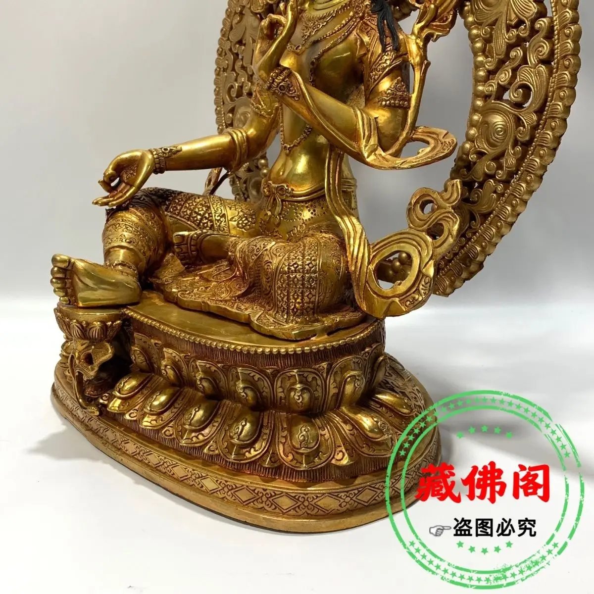 50 см Зеленая Тара ручная тибетская позолоченная Бронзовая статуя один фут пять