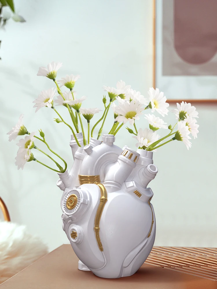 

Nordic Decoration Home Mechanical Heart Statue Creative Home Decor Abstract Sculpture Vase Living Room Decoration Flower Vases