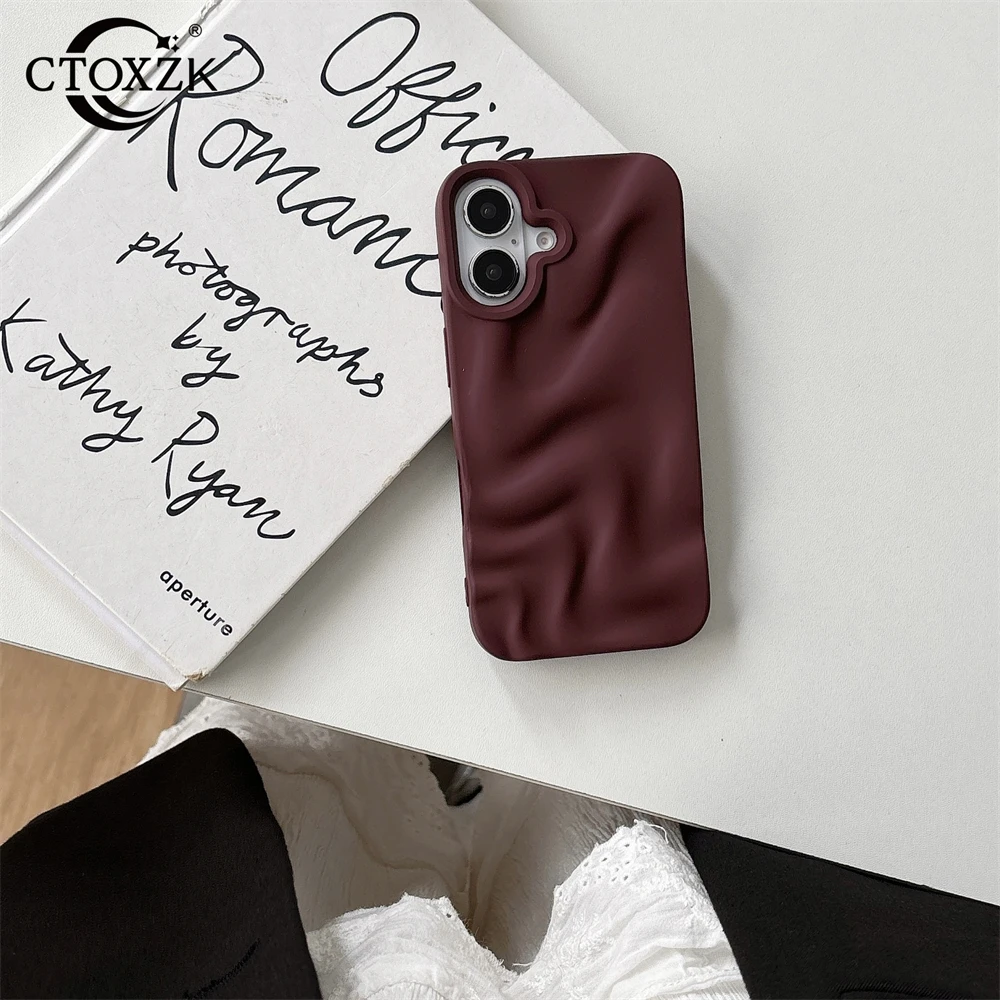 Роскошный чехол для телефона с матовым винно-красным водной рябью iPhone 15 14 Plus 16 13 12