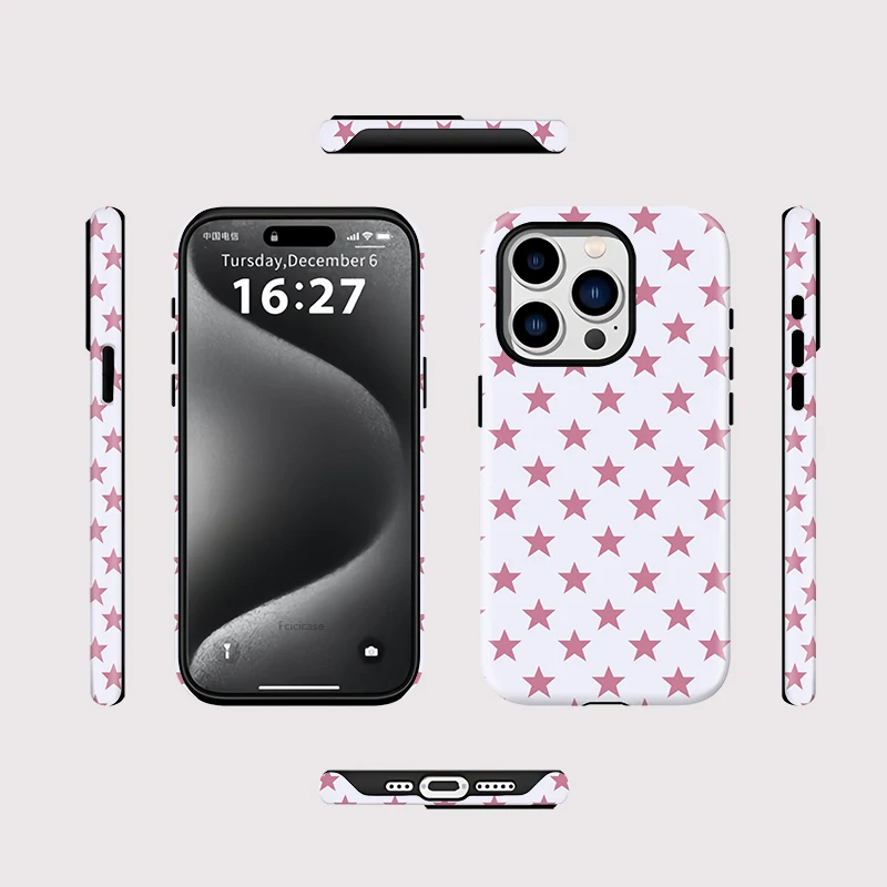 Фото Матовый акриловый чехол Fcicicase для iPhone 17 Air 16 15 14 13 12 11 Pro Max Plus с магнитной поддержкой MagSafe и рисунком «Звезды» №2