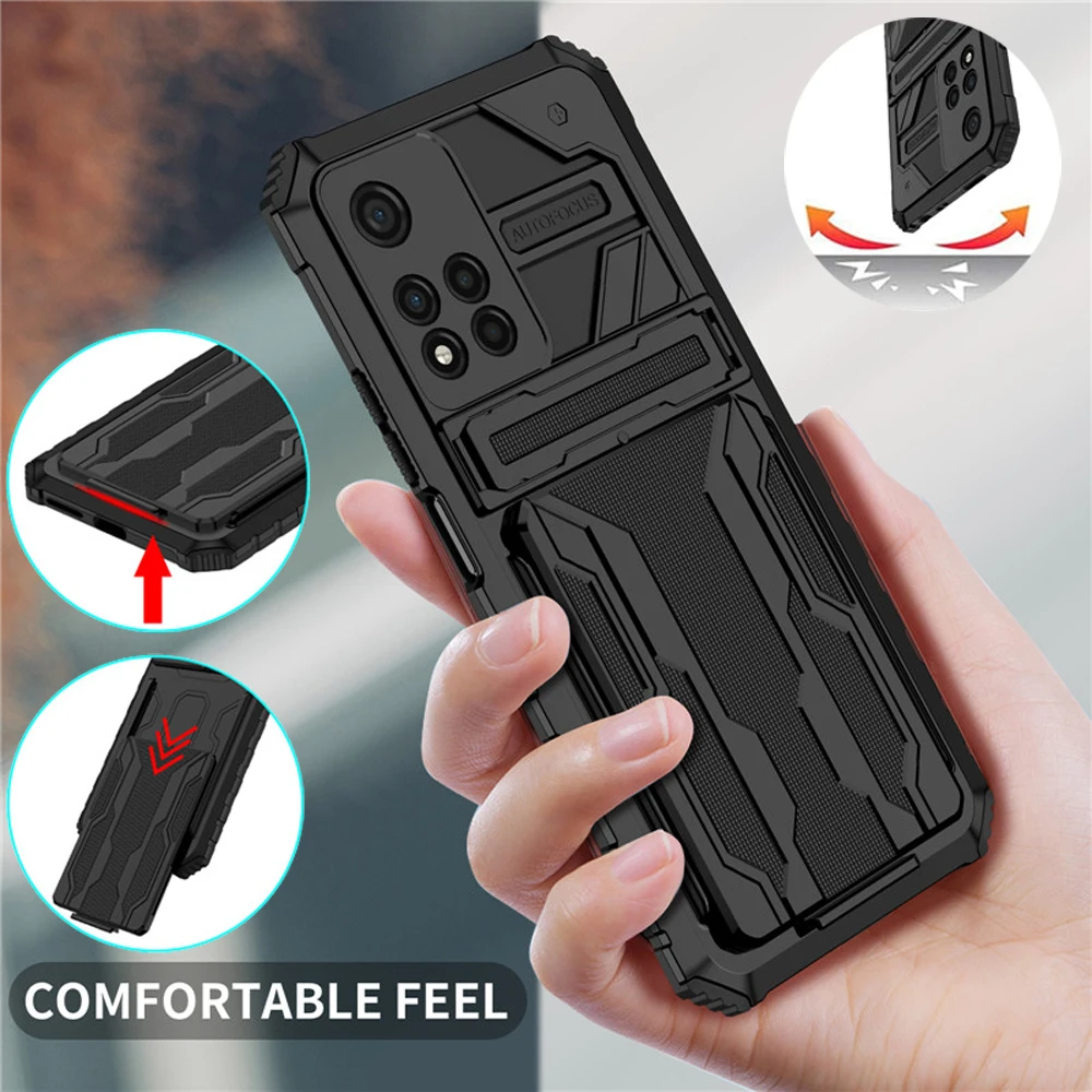 

Redmi Note 11S 2022 Shockproof Case for Xiaomi Redmi Note 11 Pro Plus Armor Card Slot Bracket Back Cover Note 11T 11E 11 E Pro