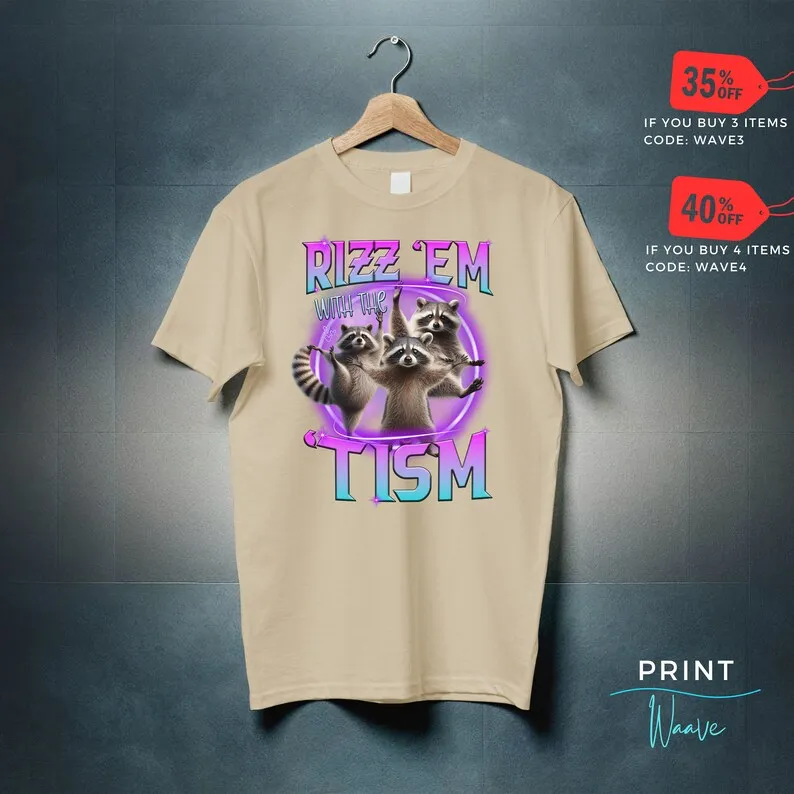 Забавная рубашка Rizz Em With The Tism Raccoon Trash Panda забавная WRizz Stupid Sarcastic Rizzem Autism