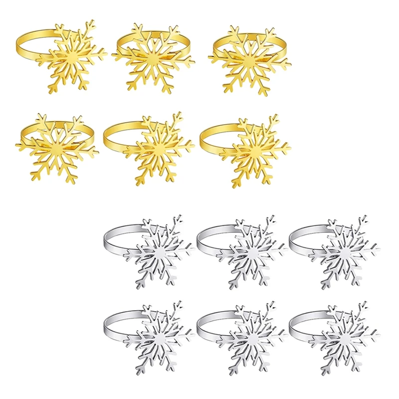 

6 шт., кольца для салфеток в виде снежинок
