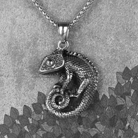 chameleon lizard animal mens long necklaces pendants chain hiphop unique for boy male stainless steel jewelry creativity gift
