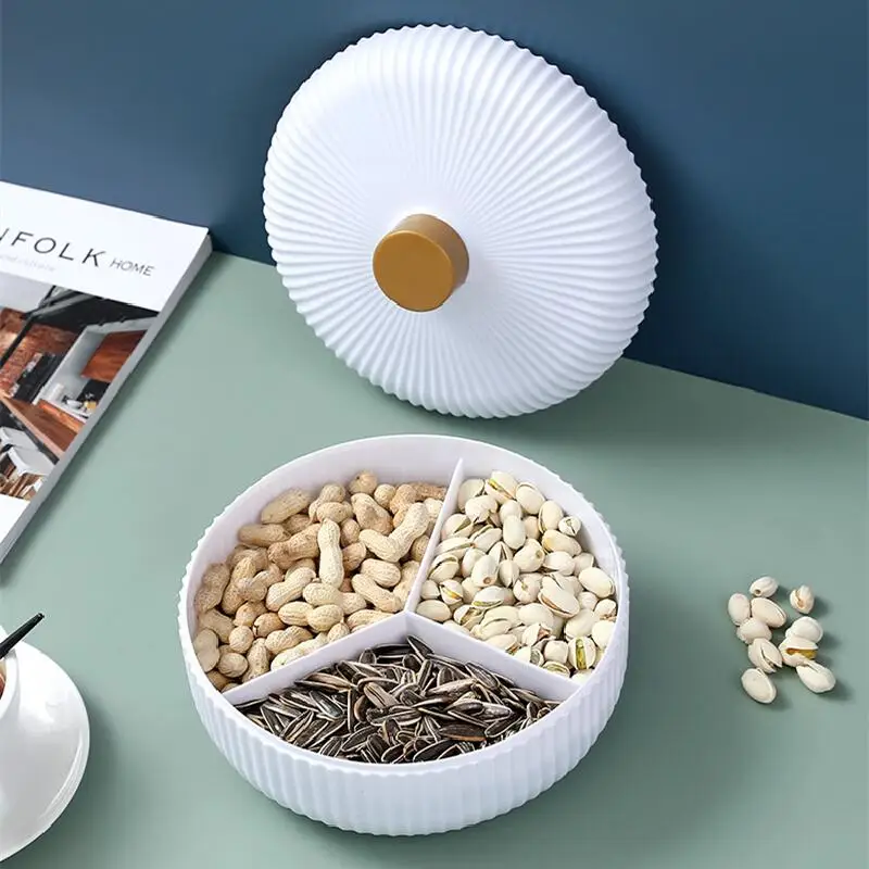 

Large Capacity Partitioned Fruit Tray Living Room Snack Plate Storage Equipment Box with Cover Home Organizer Desktop Manager