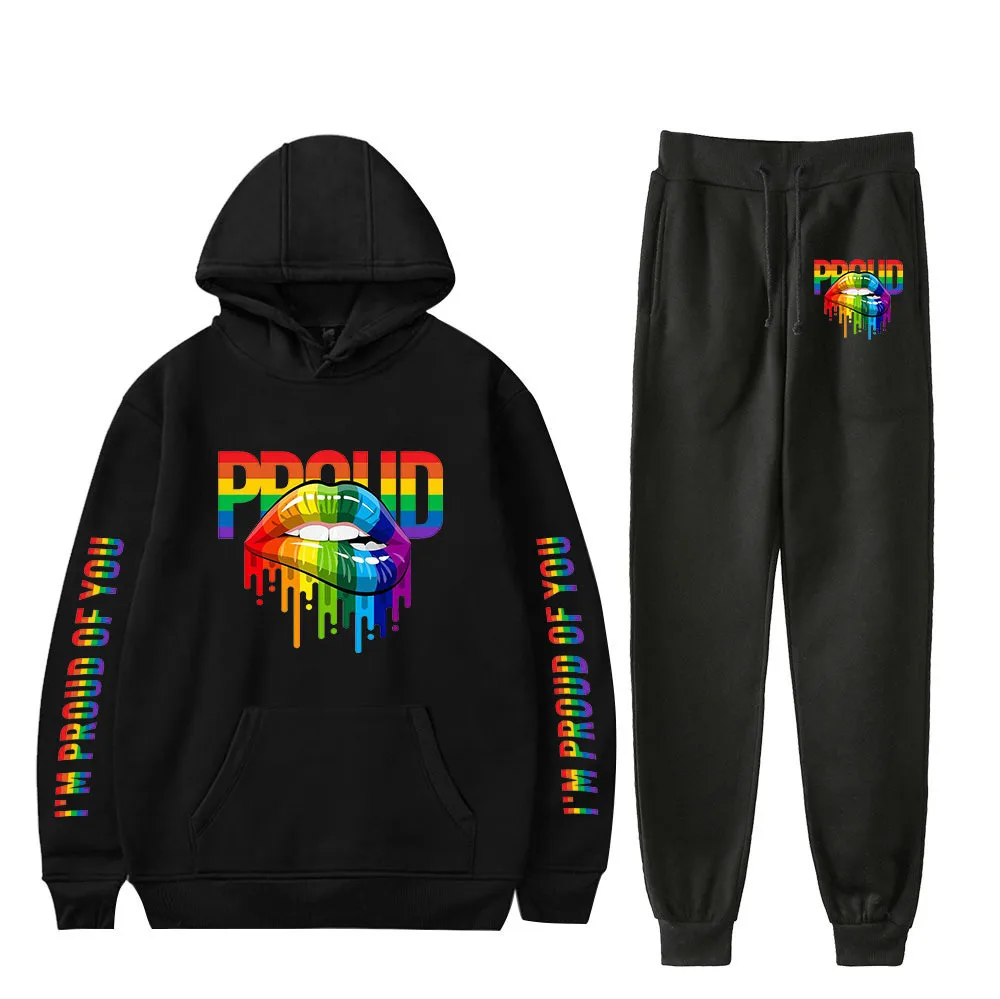 

Fashion Pride LGBT Sportwear Set Gay Love Lesbian Rainbow Flag Design Hooded Suits Hoodie and Pants 2pcs Set Men Women Clothes