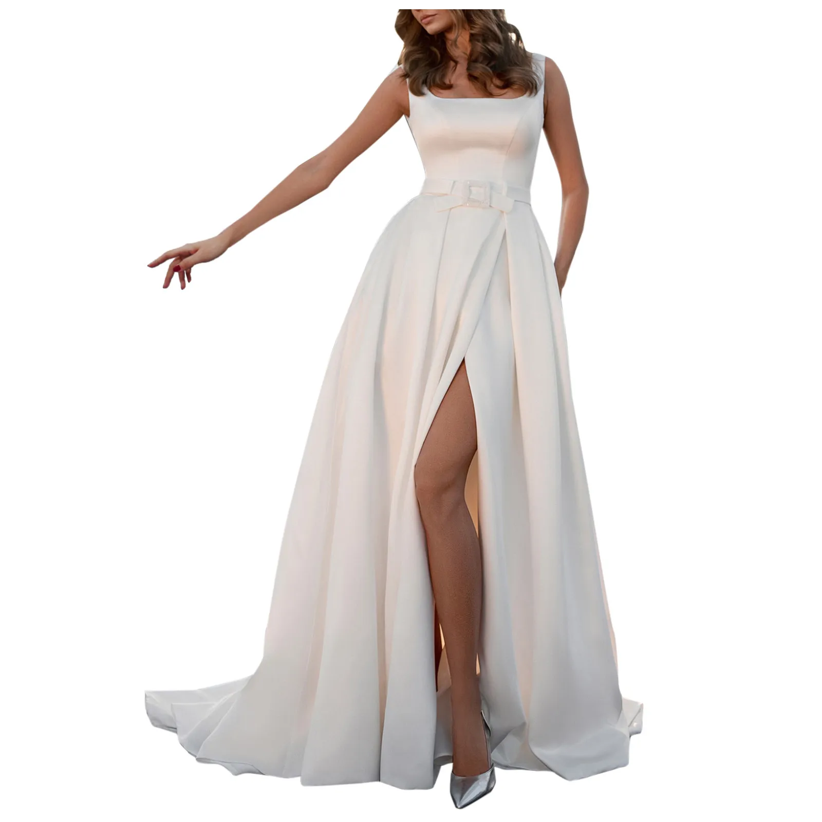 

Вечернее белое темпераментное платье, свадебное зимнее шелковое банкетное платье, женское платье, женское стильное простое платье на шнуро...