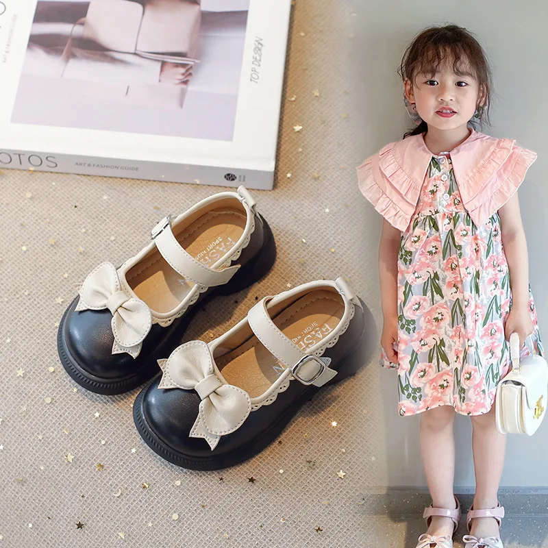 

Summer Autumn Girls' Cute Bow Soft Sole Performance Shoes Children's Lightweight Shallow Mouth Breathable Small Leather Shoes