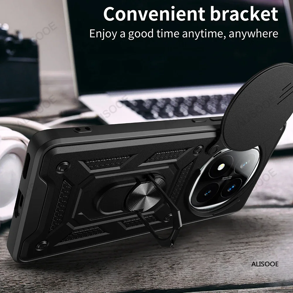 Funda for Redmi Note 14 Pro Plus 5G Case Armor Slide Camera Ring Stand Protection Cover Xiaomi Capa