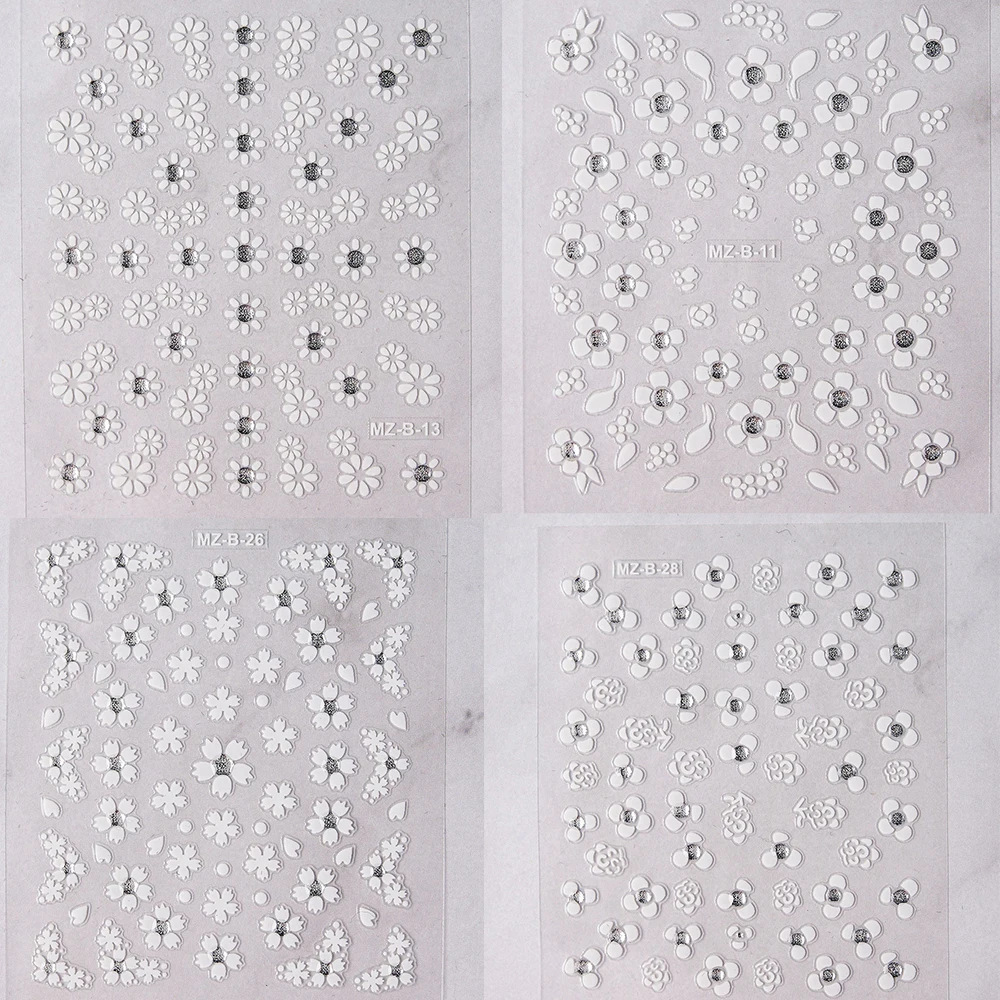 

30 Sheets White Flowers Nail Art Sticker Decals,Transparent Flower Series Nail Adhesive Sticker Designs Manicure Accessories #NL