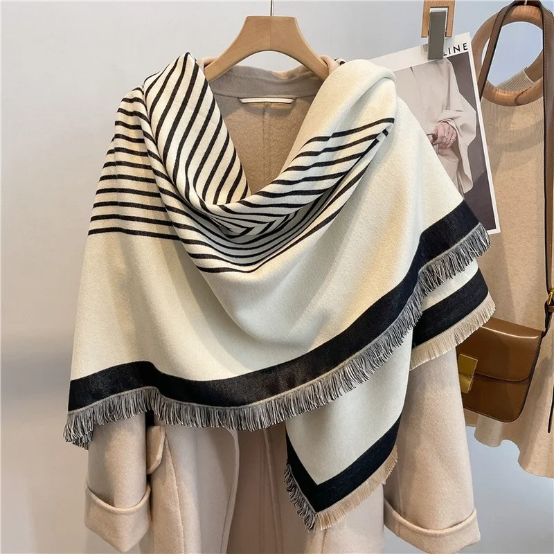 

Women Winter Scarf Fashion Striped Square Pashmina Shawls Women Wraps Winter Warm Cashmere Blanket Female Bufanda Stoles