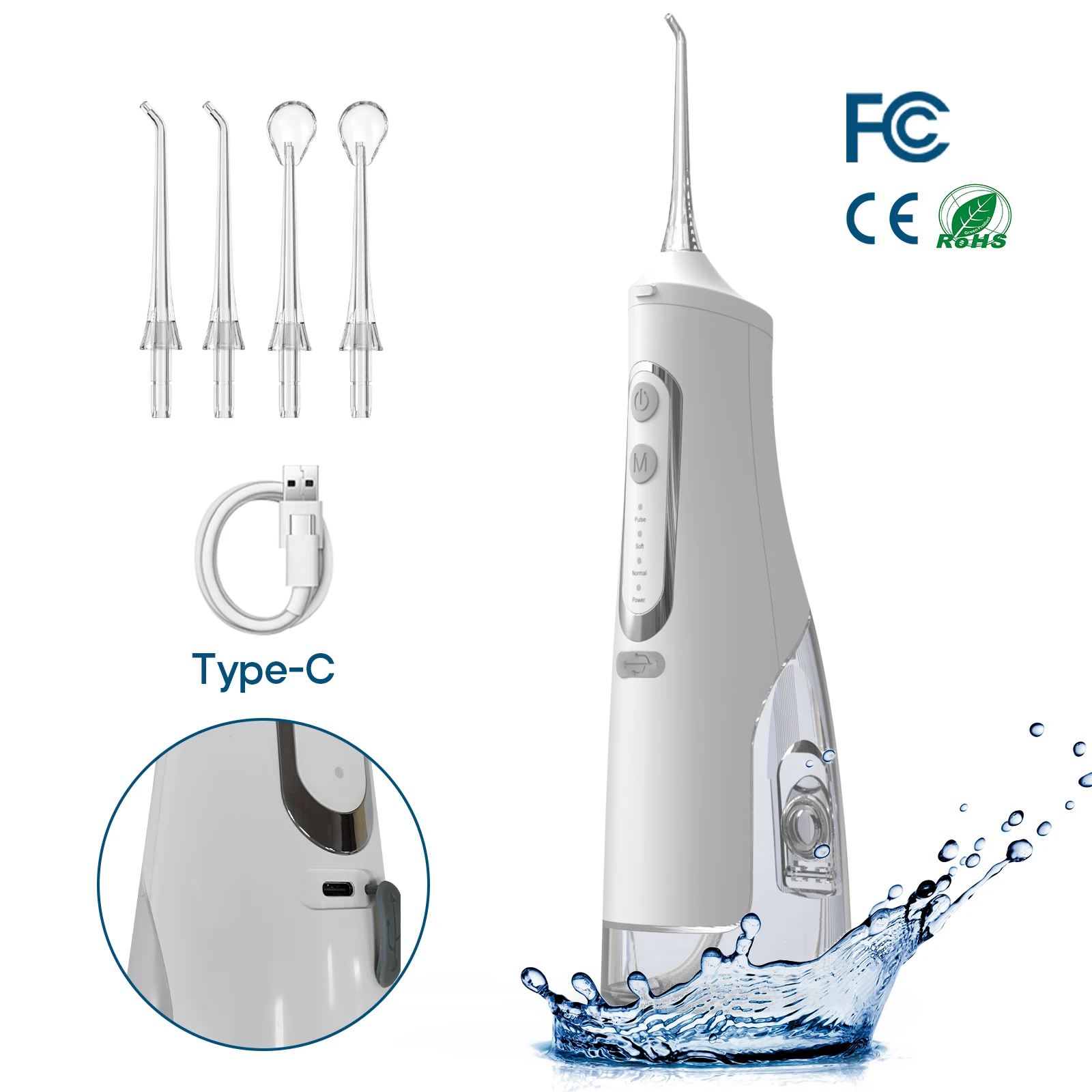 

Oral Irrigator Rechargeable 310ML Detal Water Teeth Cleaner Portable IPX7 Waterproof Health Washing Machine Four Modes Typle-C