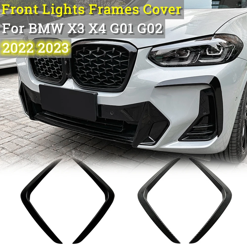 

2Pcs Car Front Lights Frames Cover Lip Trim Air Knife Bumper Sticker Grille For BMW X3 X4 G01 G02 M Sport LCI M40i 2022+