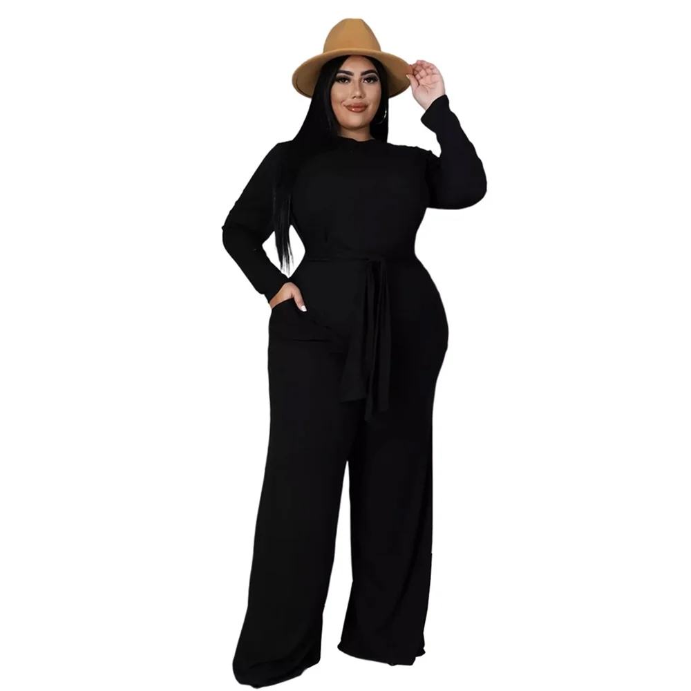 Plus Size Women's Clothing Two Piece Set Pure Color Matching Sets Long Sleeve Fall Clothes Casual Outfits Who 3xl 4xl 5xl 6xl