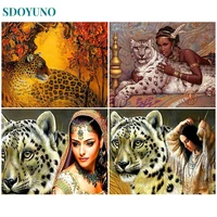 sdoyuno diy painting by numbers leopard adults handpaint kit on canvas with frame drawing by number pictures home decor gift