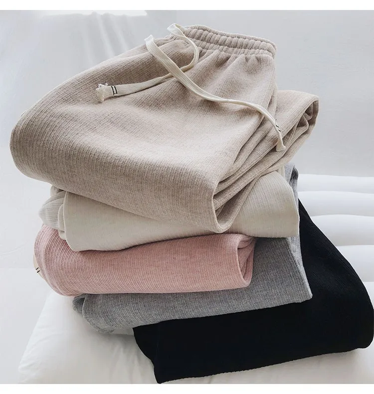 

Plush wide leg pants, high waist, thin and draping, loose knit pants, casual straight leg, floor length pants