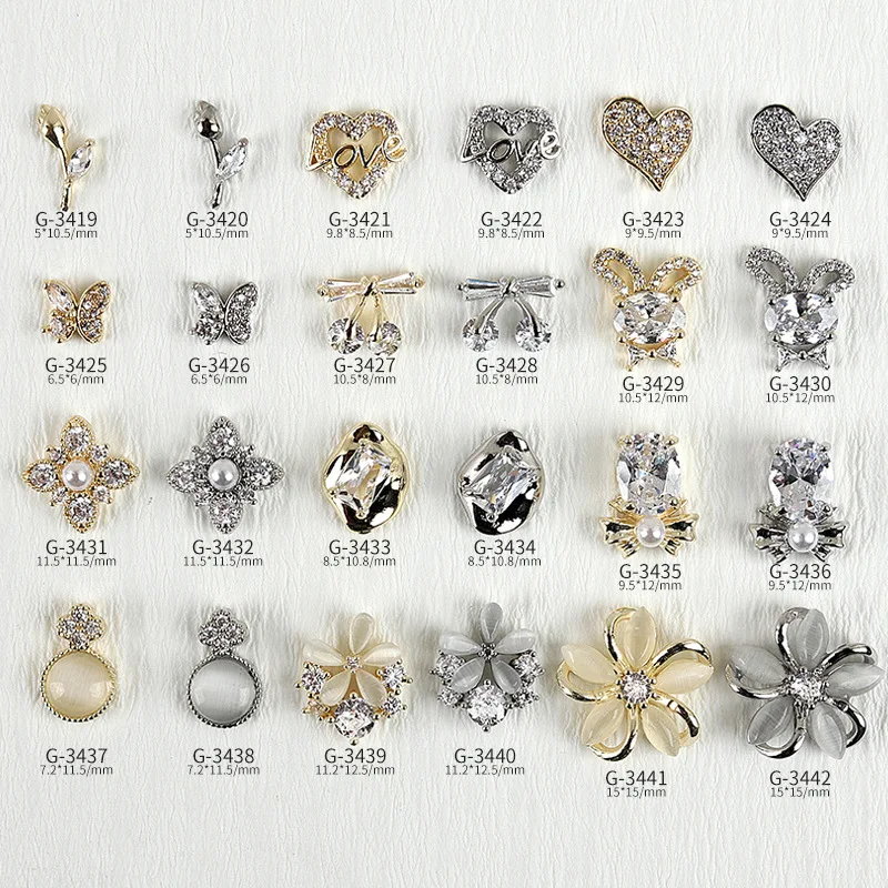

3pcs/lot, Nail Artlight Luxury Rose Crooked Heart Ircon Jewelry Rhinestones With Alloy For Nail Tips Beauty