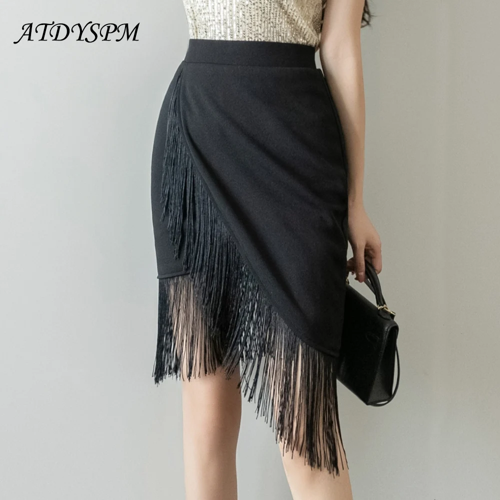 

New 2023 Stylish Ladies Girls Stretch Wrap Hips Skirts Elegant Tassel High Waist Casual Streetwear Party Dance Skirts Women