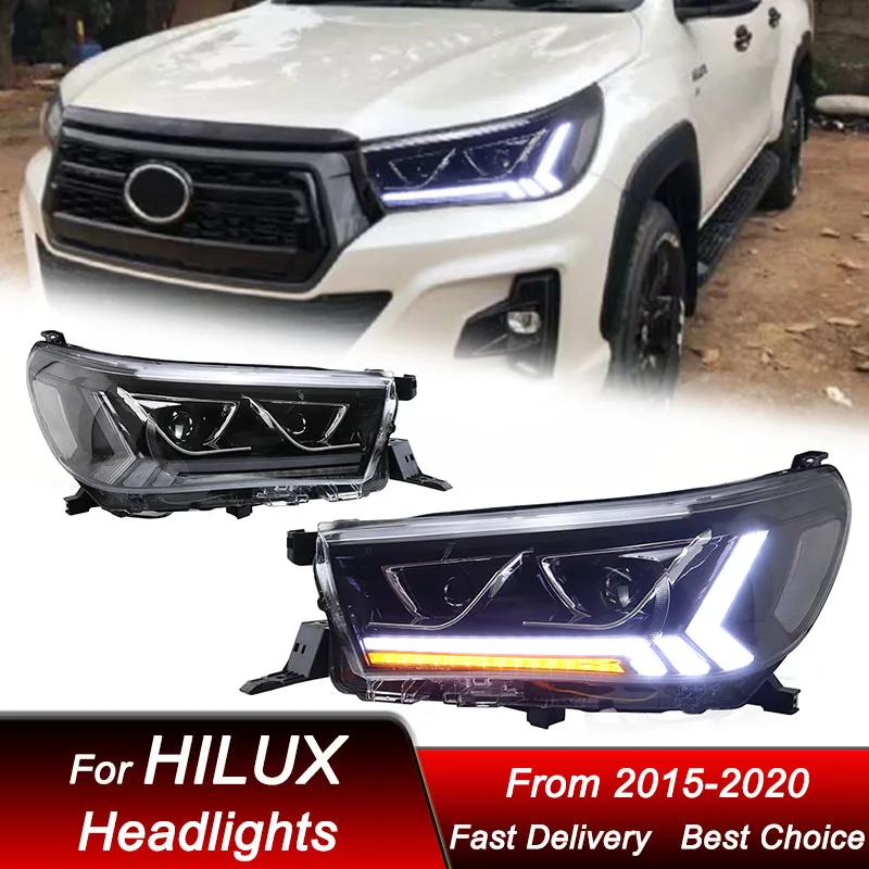 Фото Светодиодные фары для Toyota HILUX REVO 15-20, обновленный стиль, полный комплект LED-фар с проекционными линзами, аксессуары для тюнинга. №5