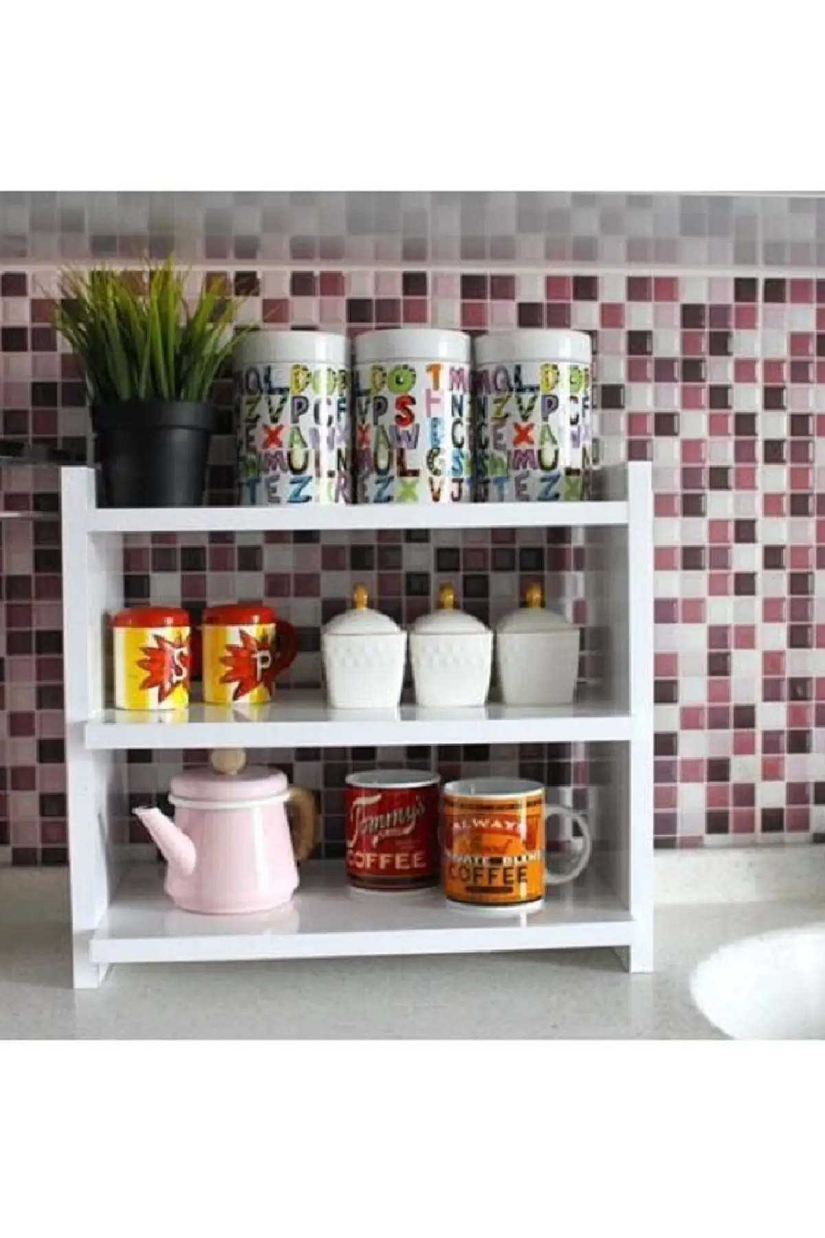 

Counter Top Kitchen Shelf Decorative White Storage Space Kitchen Bathroom Accessories Counter Top Savings Organizer