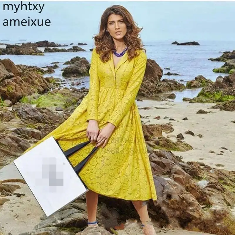 

Женское вечернее платье с длинным рукавом, желтое кружевное короткое платье с V-образным вырезом, лето 2022