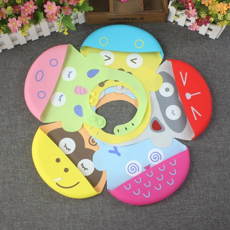 

Baby Silicone Bib Saliva Towel Cartoon Animal Printing Rice Pocket Soft Three-dimensional Bib Waterproof Anti-dirty Bib